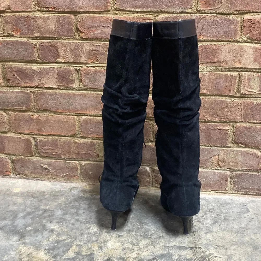 Michael Michael Kors Harness Black Suede Leather Pointed Toe Tall Slouch Boots